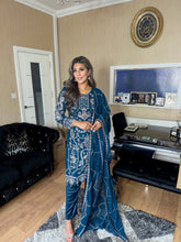 Load image into Gallery viewer, Teal Embroidered Shalwar Kameez with Net duppatta fully stitched 3 piece suit with Net Dupatta MOB-A5019B
