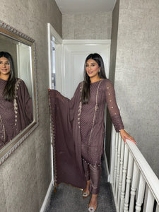 Mauve Embroidered Shalwar Kameez with Net duppatta fully stitched 3 piece suit with Net Dupatta MOB-1586C