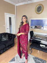 Load image into Gallery viewer, Maroon Embroidered Shalwar Kameez with Net duppatta fully stitched 3 piece suit with Net Dupatta MOB-S170A
