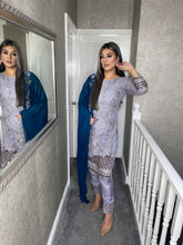 Load image into Gallery viewer, 3PC GREY Embroidered Shalwar Kameez with Net duppatta fully stitched 3 piece suit F-C1278
