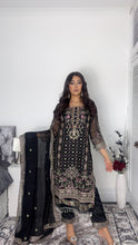 Load image into Gallery viewer, BLACK Embroidered Shalwar Kameez with Net duppatta fully stitched 3 piece suit with Net Dupatta MOB-AC204C
