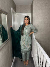 Load image into Gallery viewer, Sea Green Shalwar Kameez fully stitched 3 piece suit with Chiffon Dupatta F-5234C
