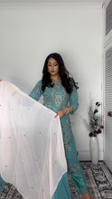 Load image into Gallery viewer, Blue Embroidered Shalwar Kameez with Net duppatta fully stitched 3 piece suit with Net Dupatta MOB-SDS1097
