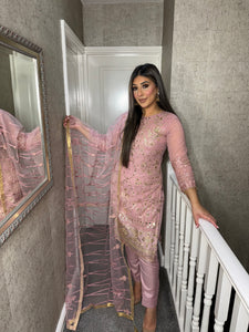 3PC PINK Embroidered Shalwar Kameez with Net duppatta fully stitched 3 piece suit F-1283C