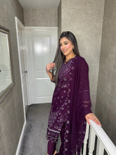 Load image into Gallery viewer, Plum Embroidered Shalwar Kameez with chiffon duppatta fully stitched 3PC MOB-F1889A
