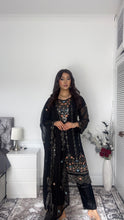 Load image into Gallery viewer, Black Embroidered Shalwar Kameez with Net duppatta fully stitched 3 piece suit with Net Dupatta MOB-1002
