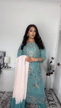 Load image into Gallery viewer, Blue Embroidered Shalwar Kameez with Net duppatta fully stitched 3 piece suit with Net Dupatta MOB-SDS1097
