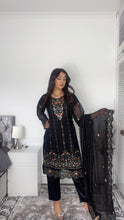 Load image into Gallery viewer, Black Embroidered Shalwar Kameez with Net duppatta fully stitched 3 piece suit with Net Dupatta MOB-1002
