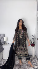 Load image into Gallery viewer, BLACK Embroidered Shalwar Kameez with Net duppatta fully stitched 3 piece suit with Net Dupatta MOB-AC204C
