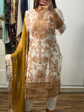 Load image into Gallery viewer, WHITE Embroidered Shalwar Kameez with Net duppatta fully stitched 3 piece suit with chiffon Dupatta MOB-AA100
