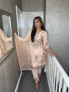 3PC PEACH Embroidered Shalwar Kameez with Net duppatta fully stitched 3 piece suit F-C1264C