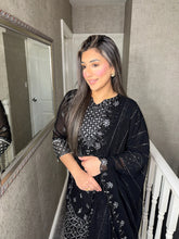 Load image into Gallery viewer, Black Embroidered Shalwar Kameez with Chiffon duppatta fully stitched 3PC MOB-F1889C
