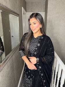 Black Embroidered Shalwar Kameez with Chiffon duppatta fully stitched 3PC MOB-F1889C
