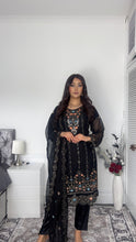 Load image into Gallery viewer, Black Embroidered Shalwar Kameez with Net duppatta fully stitched 3 piece suit with Net Dupatta MOB-1002
