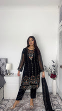 Load image into Gallery viewer, Black Embroidered Shalwar Kameez with Net duppatta fully stitched 3 piece suit with Net Dupatta MOB-1002
