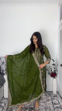 Load image into Gallery viewer, Green Embroidered Shalwar Kameez with Net duppatta fully stitched 3 piece suit with Net Dupatta MOB-AC204D
