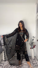 Load image into Gallery viewer, Black Embroidered Shalwar Kameez with Net duppatta fully stitched 3 piece suit with Net Dupatta MOB-1002
