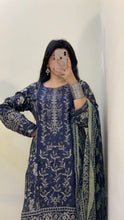 Load image into Gallery viewer, 3PC NAVY lawn Shalwar Kameez with chiffon dupatta 3piece ready to wear suit MOB-L001
