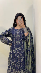 3PC NAVY lawn Shalwar Kameez with chiffon dupatta 3piece ready to wear suit MOB-L001