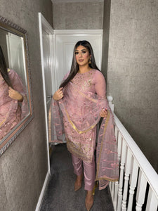 3PC PINK Embroidered Shalwar Kameez with Net duppatta fully stitched 3 piece suit F-1283C