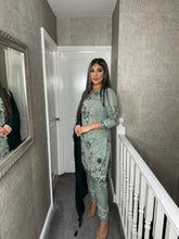 Load image into Gallery viewer, Sea Green Shalwar Kameez fully stitched 3 piece suit with Chiffon Dupatta F-5234C
