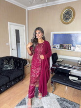 Load image into Gallery viewer, Maroon Embroidered Shalwar Kameez with Net duppatta fully stitched 3 piece suit with Net Dupatta MOB-S170A
