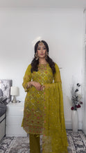 Load image into Gallery viewer, Olive Embroidered Shalwar Kameez with Net duppatta fully stitched 3 piece suit with Net Dupatta MOB-1001
