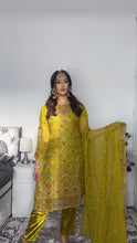 Load image into Gallery viewer, Olive Embroidered Shalwar Kameez with Net duppatta fully stitched 3 piece suit with Net Dupatta MOB-1001
