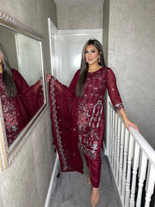 Shalwar Kameez fully stitched 3 piece Maroon suit with  Dupatta F-C1290B