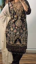 Load image into Gallery viewer, BLACK Embroidered Shalwar Kameez with Net duppatta fully stitched 3 piece suit with Chiffon Dupatta MOB-AA1102

