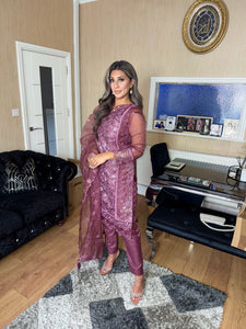 Mauve Embroidered Shalwar Kameez with Net duppatta fully stitched 3 piece suit with Net Dupatta MOB-C1924B