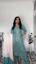 Load image into Gallery viewer, Blue Embroidered Shalwar Kameez with Net duppatta fully stitched 3 piece suit with Net Dupatta MOB-SDS1097
