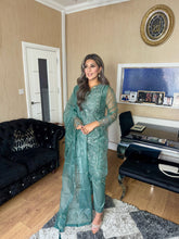 Load image into Gallery viewer, Green Embroidered Shalwar Kameez with Net duppatta fully stitched 3 piece suit with Net Dupatta MOB-C1924C
