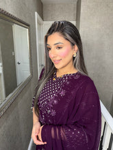 Load image into Gallery viewer, Plum Embroidered Shalwar Kameez with chiffon duppatta fully stitched 3PC MOB-F1889A
