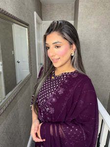 Plum Embroidered Shalwar Kameez with chiffon duppatta fully stitched 3PC MOB-F1889A