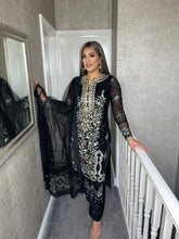 Load image into Gallery viewer, 3PC BLACK Embroidered Shalwar Kameez with Net duppatta fully stitched 3 piece suit F-60023
