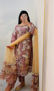 Embroidered Shalwar Kameez with Net duppatta fully stitched 3 piece suit with Net Dupatta MOB-UF2347