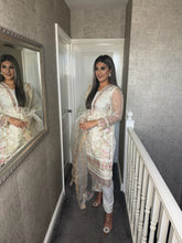 Load image into Gallery viewer, WHITE CREAM Embroidered Shalwar Kameez with Net duppatta fully stitched 3 piece suit with Net Dupatta MOB-C1810D
