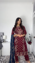 Load image into Gallery viewer, Maroon Embroidered Shalwar Kameez with Net duppatta fully stitched 3 piece suit with Net Dupatta MOB-SDS1099
