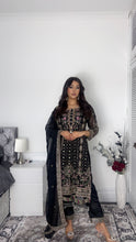 Load image into Gallery viewer, BLACK Embroidered Shalwar Kameez with Net duppatta fully stitched 3 piece suit with Net Dupatta MOB-AC204C
