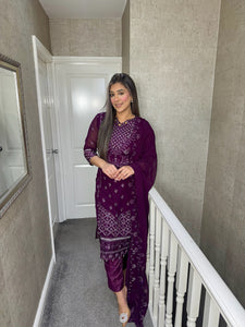 Plum Embroidered Shalwar Kameez with chiffon duppatta fully stitched 3PC MOB-F1889A