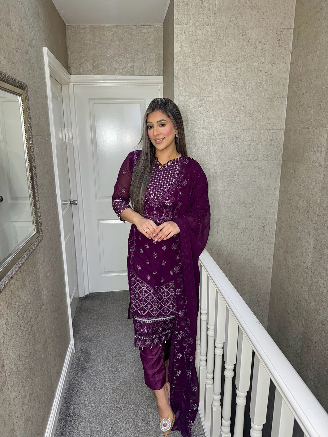 Plum Embroidered Shalwar Kameez with chiffon duppatta fully stitched 3PC MOB-F1889A
