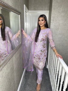 3PC LILAC Embroidered Shalwar Kameez with Net duppatta fully stitched 3 piece suit F-C1304C