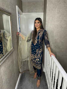 NAVY Embroidered Shalwar Kameez with Net duppatta fully stitched 3 piece suit with Net Dupatta MOB-5182B