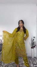 Load image into Gallery viewer, Olive Embroidered Shalwar Kameez with Net duppatta fully stitched 3 piece suit with Net Dupatta MOB-1001

