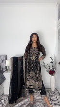 Load image into Gallery viewer, BLACK Embroidered Shalwar Kameez with Net duppatta fully stitched 3 piece suit with Net Dupatta MOB-AC204C
