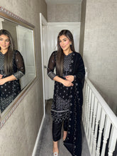 Load image into Gallery viewer, Black Embroidered Shalwar Kameez with Chiffon duppatta fully stitched 3PC MOB-F1889C
