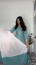 Load image into Gallery viewer, Blue Embroidered Shalwar Kameez with Net duppatta fully stitched 3 piece suit with Net Dupatta MOB-SDS1097
