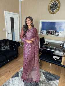 Mauve Embroidered Shalwar Kameez with Net duppatta fully stitched 3 piece suit with Net Dupatta MOB-C1924B