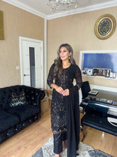 Load image into Gallery viewer, Black Embroidered Shalwar Kameez with Net duppatta fully stitched 3 piece suit with Net Dupatta MOB-S170B
